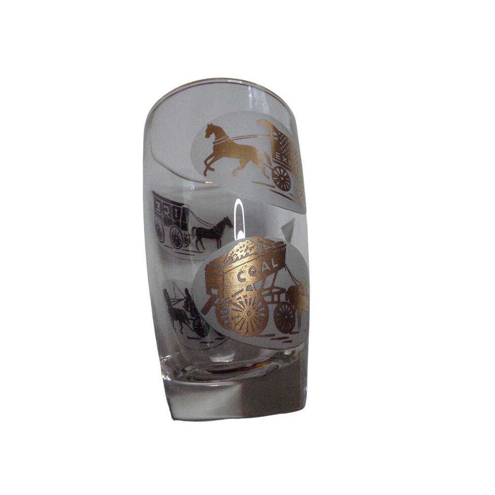 Vintage Libby‎ Drinking glass gold trimmed horses wagons beer
